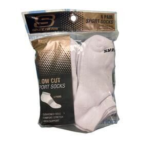 Skechers Kids 6-Pair Low Cut Sport Socks Shoe Size 9-3.5 Sock Sz 7-8.5 White New